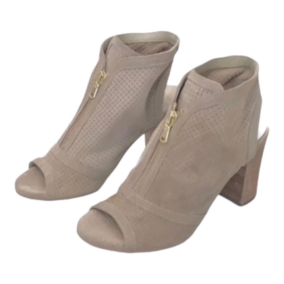 Manas Leather Ankle Boots Sandalo Donna Peep Toe Zipper Chunky Heel Women’s 6.5 - Picture 1 of 7